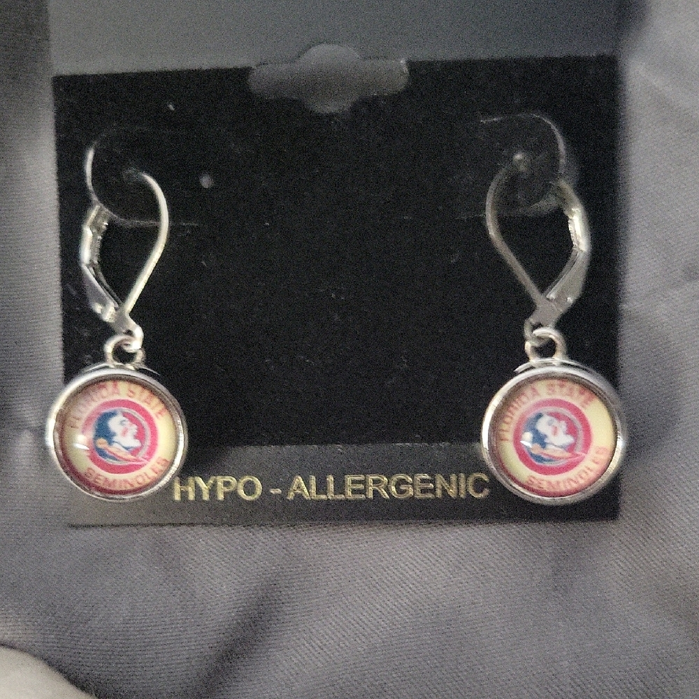 FSU Elegant Silver and Garnet Snap Earrings $18